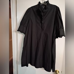 Banana Republic Black Poplin Dress With Ruffles At Neck And Sleeves Size XXL